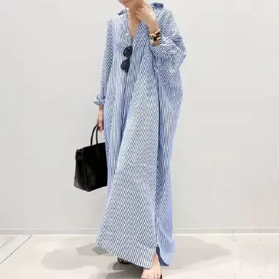 LINEN DRESS LOOSE STRIPED SUMMER SHIRT